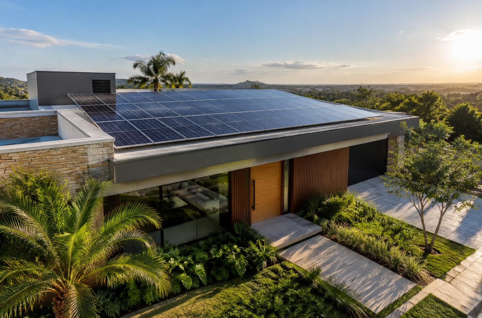 Residência moderna com painéis solares